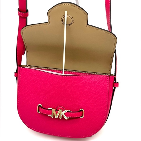 Michael Kors Small Reed Leather Saddle Crossbody Bag Electric Pink - Picture 8 of 10